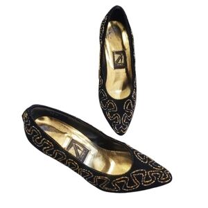 Vintage J.Renee Heels Womens Size 5.5 M Black Velvet Rhinestones  Embellished
